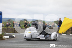 Blackford’s Pre-TT Classic Road Races, Race 4 3 Wheeling Sidecar Classic Race 1. Castletown Corner. Photo by Callum Staley (CJS Photography)