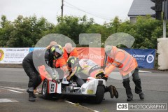 Blackford’s Pre-TT Classic Road Races, Race 4 3 Wheeling Sidecar Classic Race 1. Castletown Corner. Photo by Callum Staley (CJS Photography)