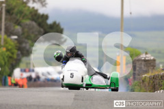 Blackford’s Pre-TT Classic Road Races, Race 4 3 Wheeling Sidecar Classic Race 1. Castletown Corner. Photo by Callum Staley (CJS Photography)