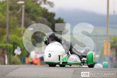 Blackford’s Pre-TT Classic Road Races, Race 4 3 Wheeling Sidecar Classic Race 1. Castletown Corner. Photo by Callum Staley (CJS Photography)