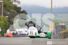 Blackford’s Pre-TT Classic Road Races, Race 4 3 Wheeling Sidecar Classic Race 1. Castletown Corner. Photo by Callum Staley (CJS Photography)