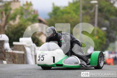 Blackford’s Pre-TT Classic Road Races, Race 4 3 Wheeling Sidecar Classic Race 1. Castletown Corner. Photo by Callum Staley (CJS Photography)