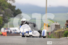 Blackford’s Pre-TT Classic Road Races, Race 4 3 Wheeling Sidecar Classic Race 1. Castletown Corner. Photo by Callum Staley (CJS Photography)