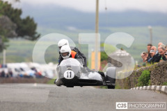 Blackford’s Pre-TT Classic Road Races, Race 4 3 Wheeling Sidecar Classic Race 1. Castletown Corner. Photo by Callum Staley (CJS Photography)