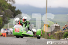 Blackford’s Pre-TT Classic Road Races, Race 4 3 Wheeling Sidecar Classic Race 1. Castletown Corner. Photo by Callum Staley (CJS Photography)