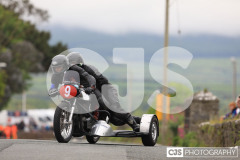 Blackford’s Pre-TT Classic Road Races, Race 4 3 Wheeling Sidecar Classic Race 1. Castletown Corner. Photo by Callum Staley (CJS Photography)