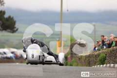 Blackford’s Pre-TT Classic Road Races, Race 4 3 Wheeling Sidecar Classic Race 1. Castletown Corner. Photo by Callum Staley (CJS Photography)